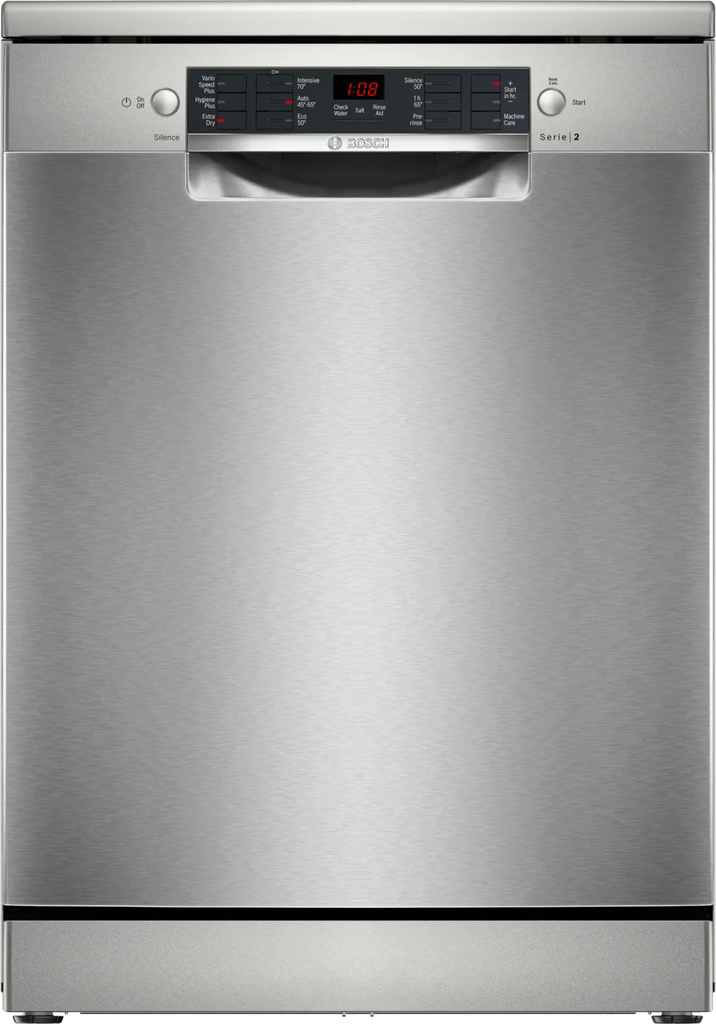 [SMS26AI08G] Bosch 60cm Brushed S/Steel Free Standing Dishwasher | Anti Fingerprint | 5 Year Warranty