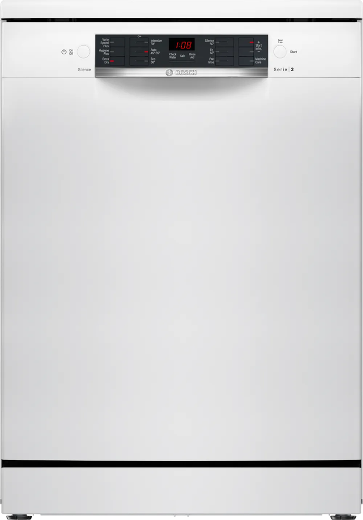 [SMS26AW08G] Bosch Series 2 60cm White Free Standing Dishwasher with AutoProgramme | 5 Year Warranty