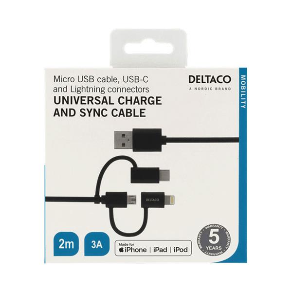 [IPLH156] DeltaCo 1m Lightning + Micro + USB-C