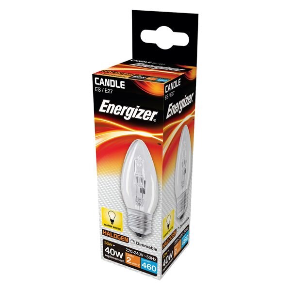 [S4874] Energizer 33w (40w) E27 Clear Filament Halogen Candle Bulb