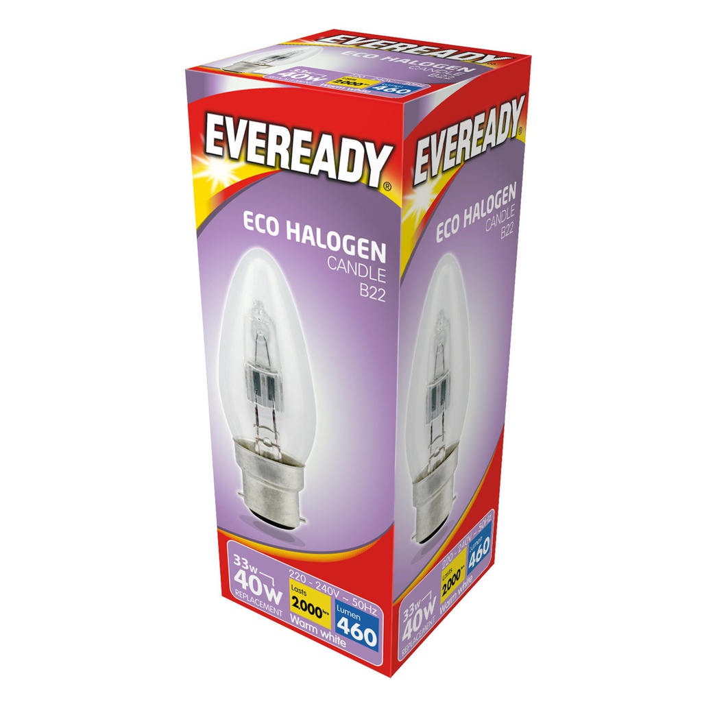 [S10116] Ever Ready 33w (40w) Eco Halogen Clear Candle Bulb