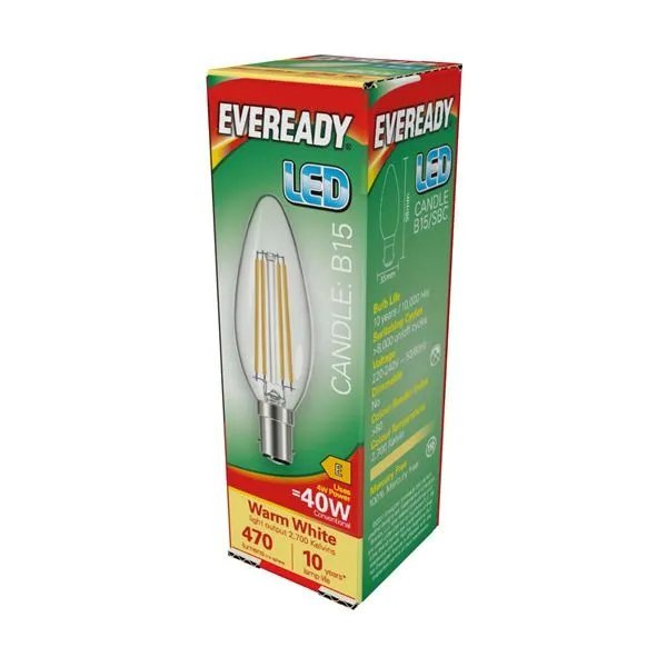 Ever Ready 4w (40w) B15 Clear Filament LED Energy Saver Candle Bulb