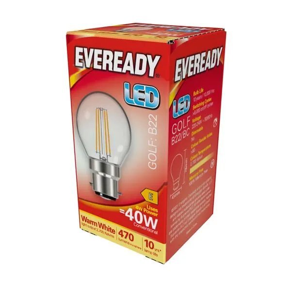 [S15479] Ever Ready 4w (40w) B22 Clear Filament LED Energy Saver Golf Ball Bulb