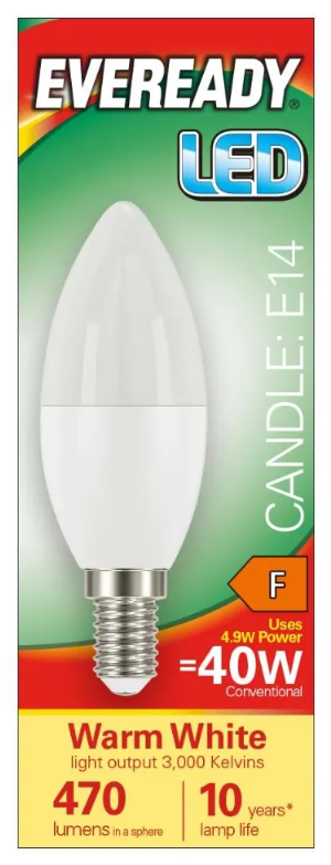 [S13616] Ever Ready 5.2w (40w) E14 LED Energy Saver Candle Bulb
