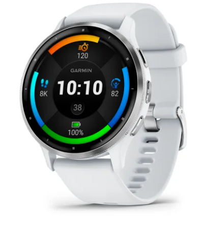Garmin Venu® 3 GPS Smart Watch  | Silver S/Steel Bezel with Whitestone Case & Silicone Band
