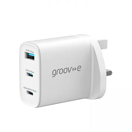 [GV-MA109 - WE] Groov-e 65w GaN Triple Plug In USB-A & USB-C Charger