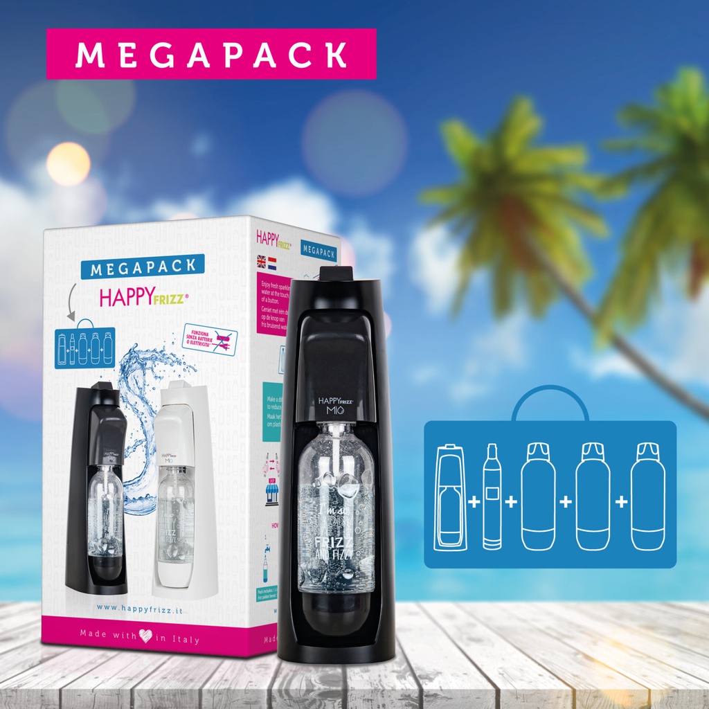 Happy Frizz MIO Sparkling Carbonator Black | MegaPack Bundle