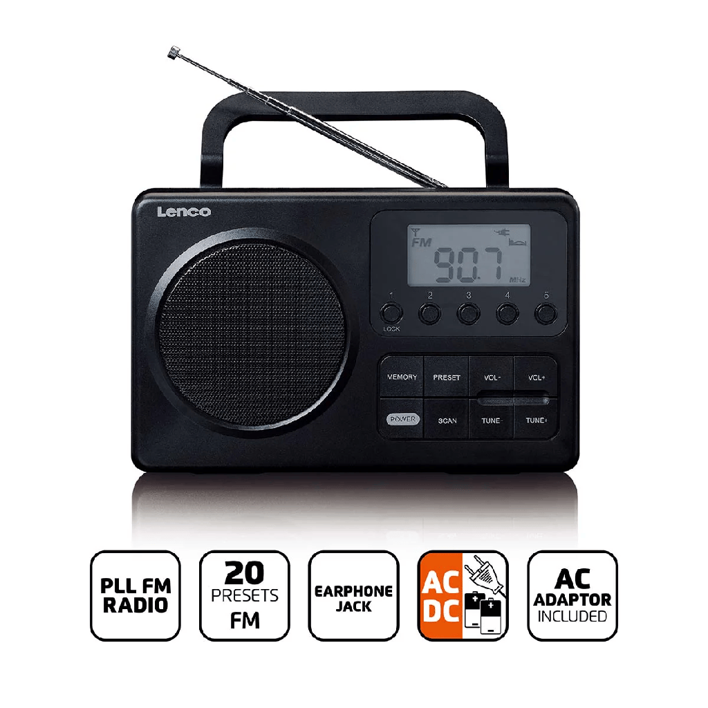 Lenco Compact Portable FM Radio with LCD Display | Black