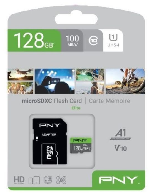 [P-SDU128V11100E L-GE] PNY 128Gb MicroSD Premium Memory Card + Adaptor | Up to 100MB/S