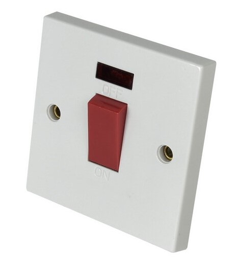 Powermaster 45A 1 Gang Cooker Switch c/w Neon