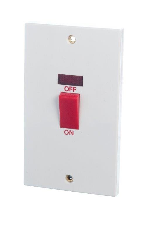 [7207] Powermaster 45A 2 Gang Cooker Switch c/w Neon