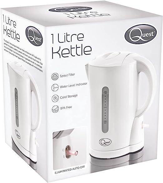 [360399] Quest White 1 Litre Jug Kettle (Low Wattage)