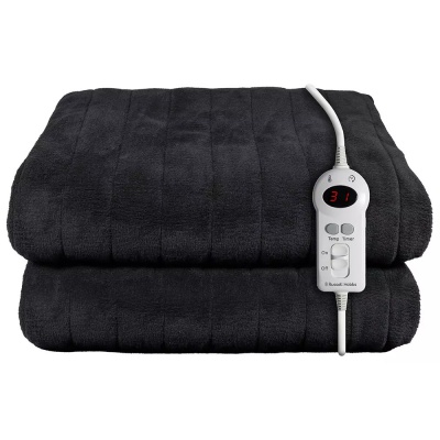 Russell Hobbs Heated Blanket Throw | Black Microfleece