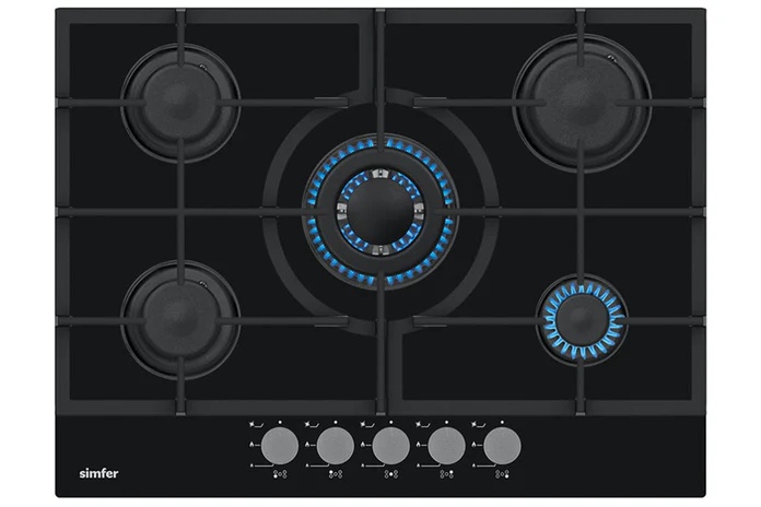 Simfer Black 70cm Gas on Glass 5 Ring Hob (LPG Convertable)