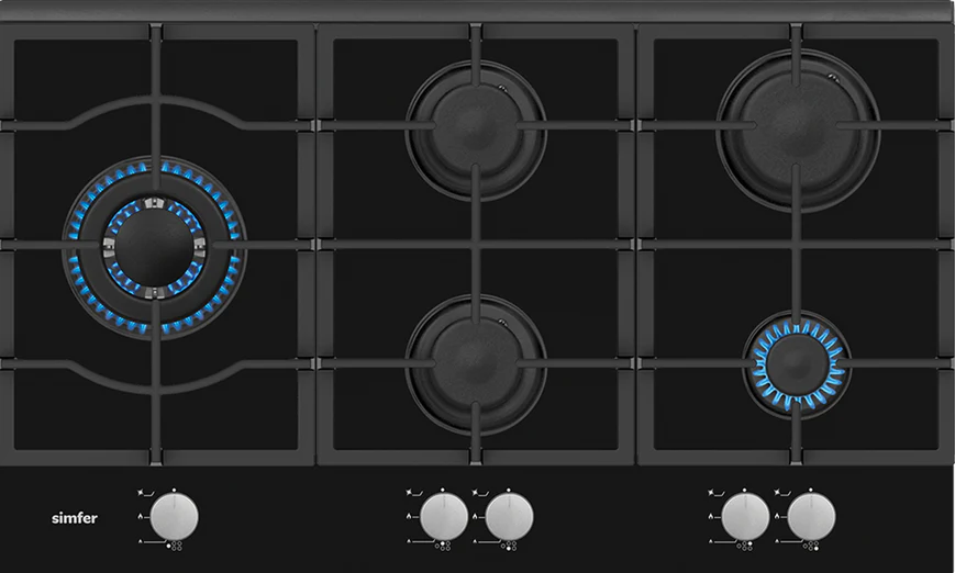 Simfer Black 90cm Gas on Glass 5 Ring Hob (LPG Convertable)