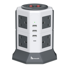UltraPower 8 Gang & 4 USB Extension Tower Lead | Grey