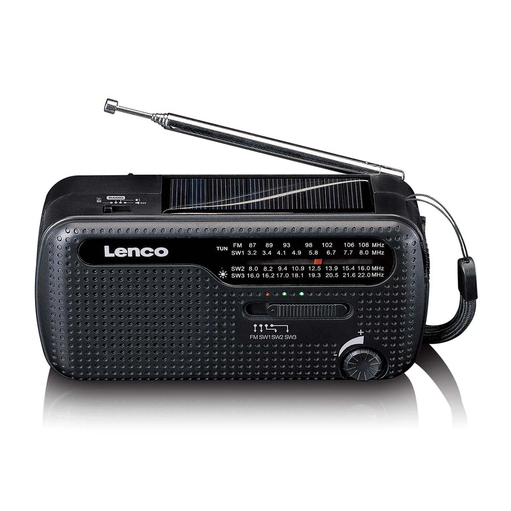 [MCR-113BK] Lenco Portable Hand Crank Emergency Radio, Flashlight & Power Bank in One | Black