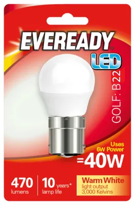 [S13976] Ever Ready 6w (40w) B22 LED Energy Saver Golf Ball Bulb